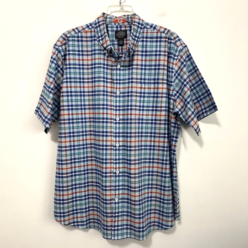 St Johns Bay Performance Mens Shirt XL Blue Multi Window Short Sleeve Plaid NEW‎